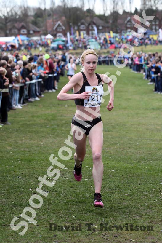 Gemma Steel (Leicestershire) on her way to victory in the Senior Womens McCain Inter Counties Cross Country, Cofton Park, Birmingham.